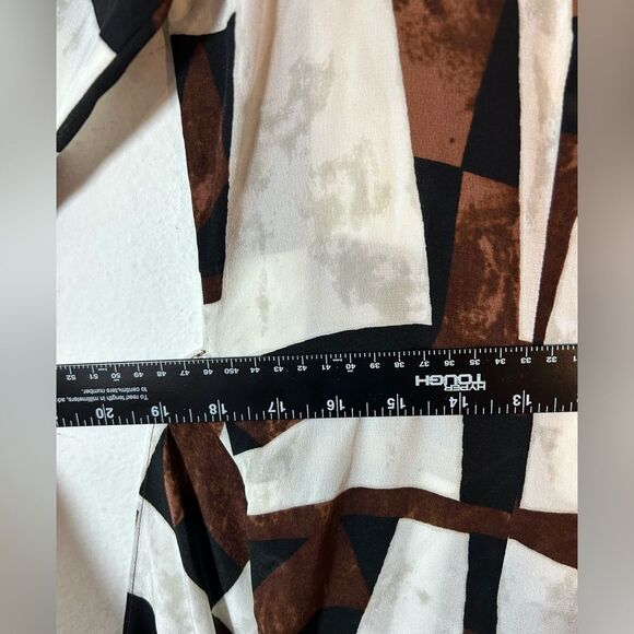 Worth petite ladies dress brown black off white sheath faux wrap silk career - Picture 9 of 13